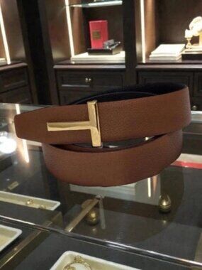 Tom Ford Brown Leather Belt 95cm - Gold Buckle with Box & Dust Bag